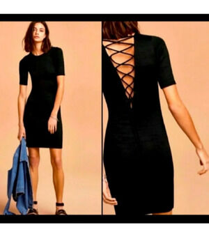 NWT Aritzia Wilfred Free Black Crisscross back Bodycon Knit Dress XS Midi Sexy